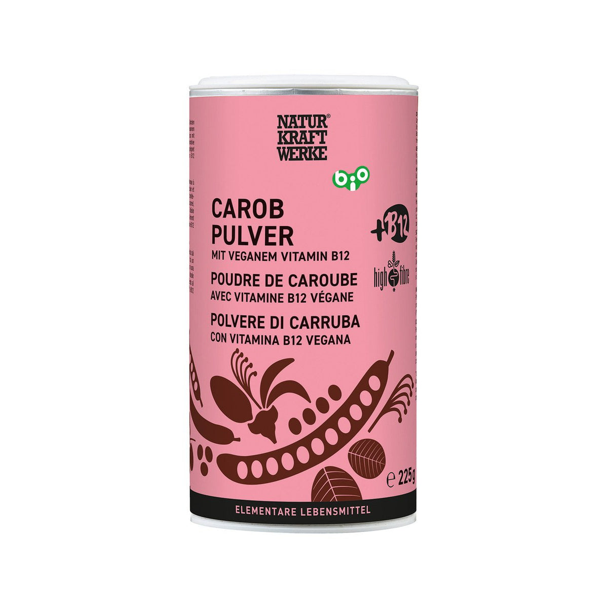 NaturKraftWerke Carob Pulver mit Vitamin B12 Bio, 225 g