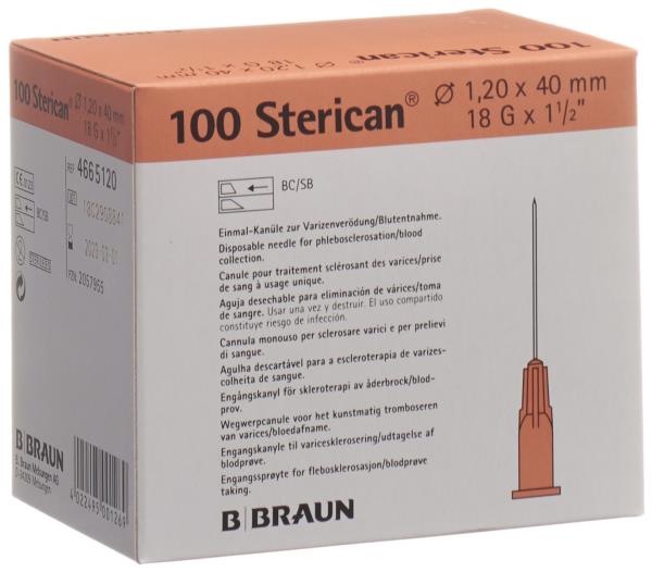 STERICAN Nadel 18G 1.20x40mm rosa Luer 100 Stk
