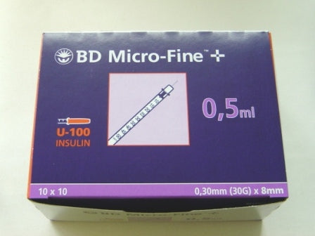 BD MICRO-FINE+ U100 Ins Spr 8mmx0.3mm 100 x 0.5 ml