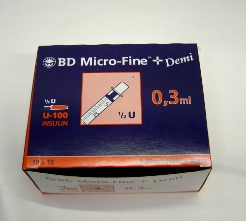 BD MICRO-FINE+ U100 Ins Spr 8mm Demi 100 x 0.3 ml