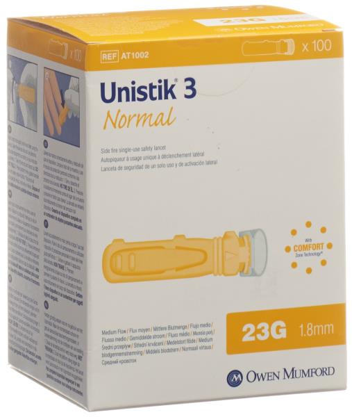 UNISTIK 3 Lanzetten Normal 23G (1.8mm) 100 Stk