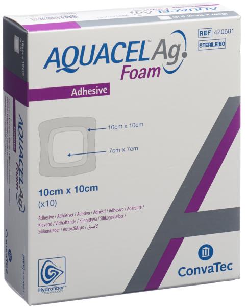 AQUACEL Ag Foam adhÃ¤siv 10x10cm 10 Stk